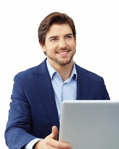 Uomo Sorridente con computer